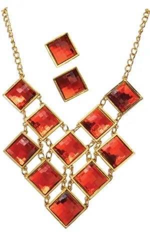 Roaring 20s Womens Red Earrings And Necklace Set