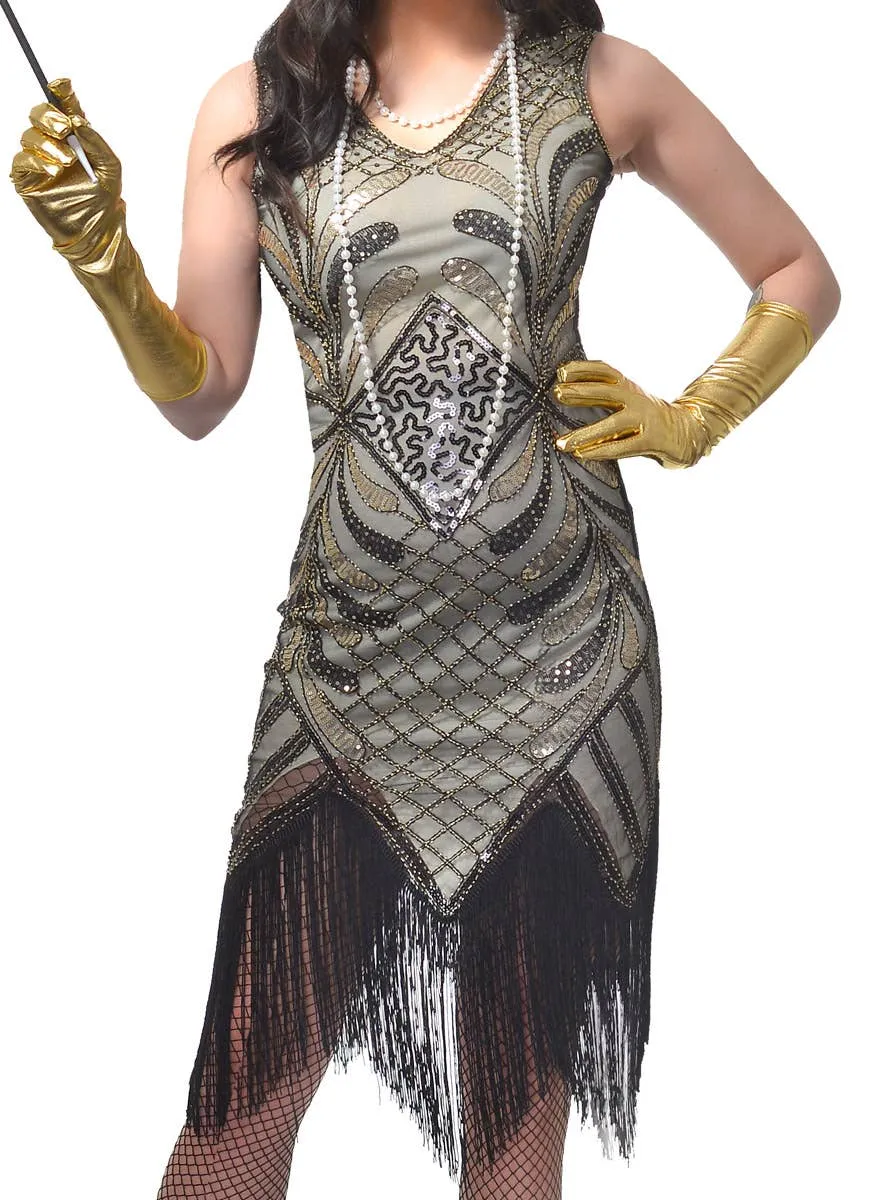 Roaring Ivory and Gold Womens Plus Size Gatsby Costume