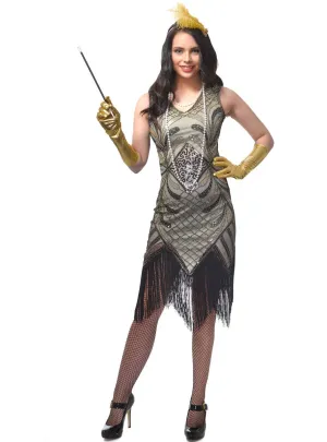 Roaring Ivory and Gold Womens Plus Size Gatsby Costume