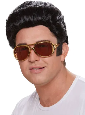 Rock King Elvis Presley Style Short Black Mens Costume Wig