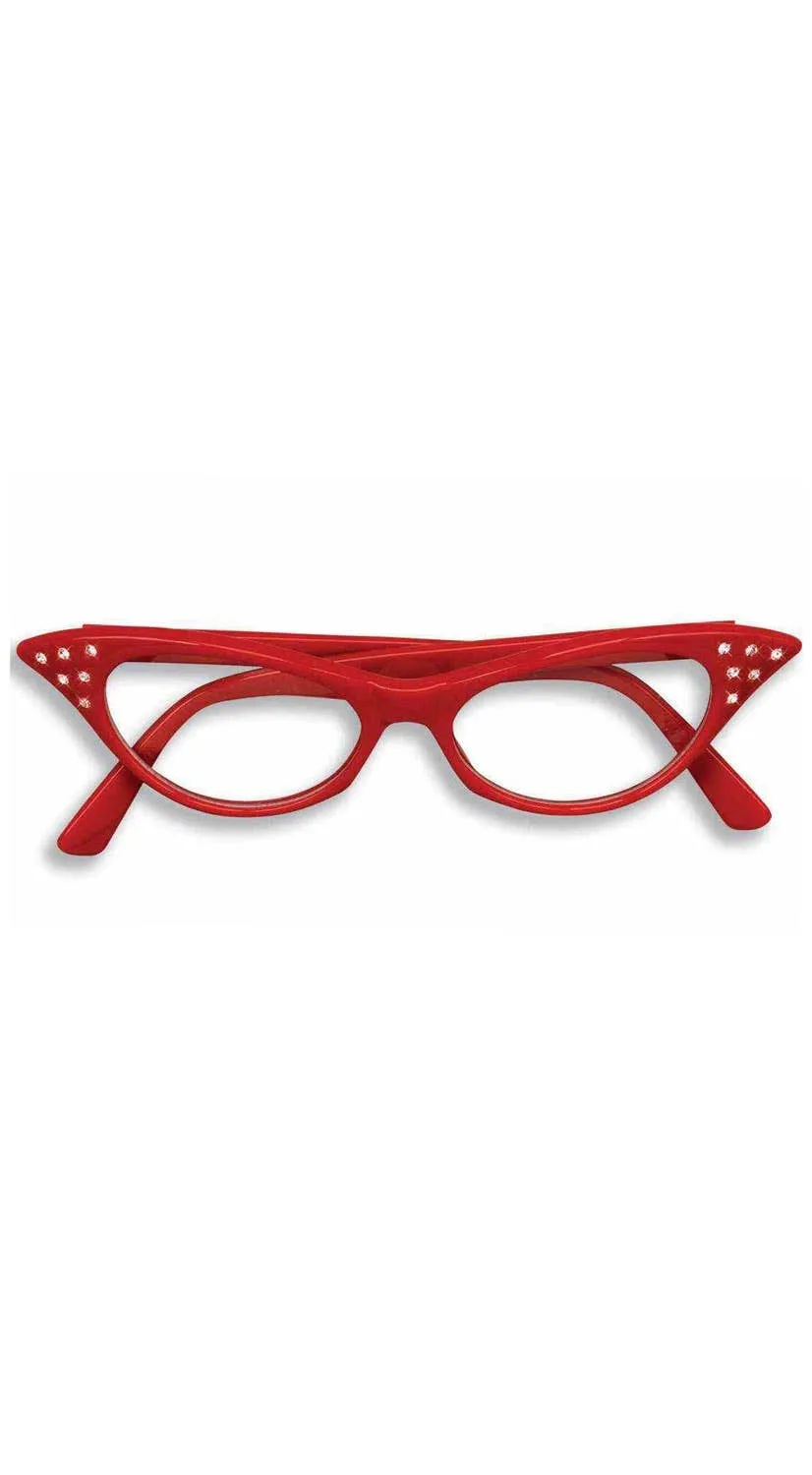 Rock N Roll 1950s Red Costume Glasses With Diamantes