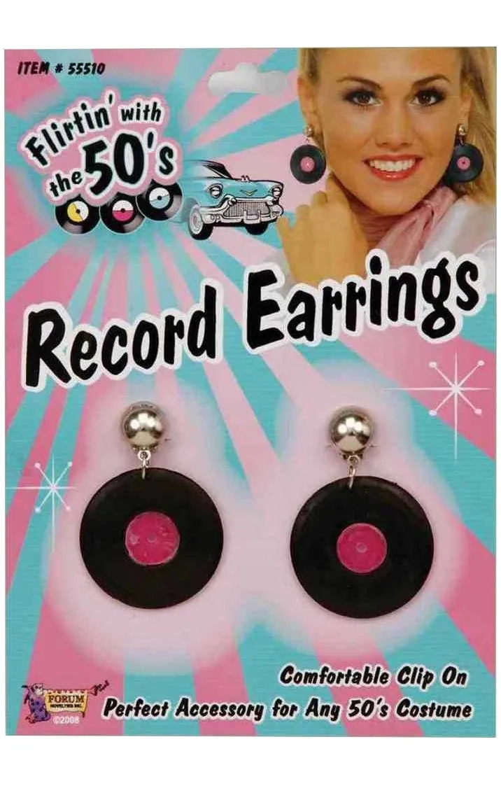 Rock 'N' Roll 1950s Womens Vinyl Record Earrings
