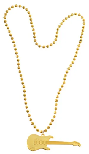 Rock n Roll Gold Guitar Pendant Novelty Necklace