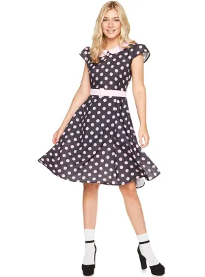 Rock N' Roll Womens 1950s Black and Pink Polka Dot Costume