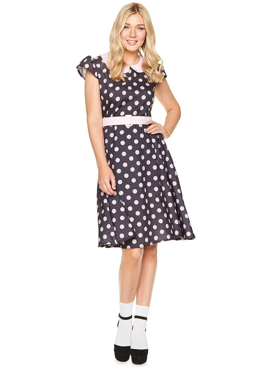 Rock N' Roll Womens 1950s Black and Pink Polka Dot Costume