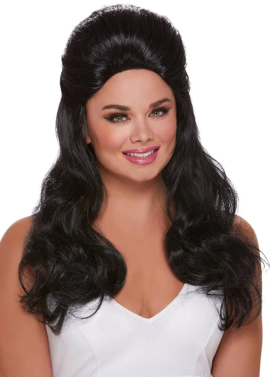 Rock Queen Womens Long Black Bouffant Top Costume Wig