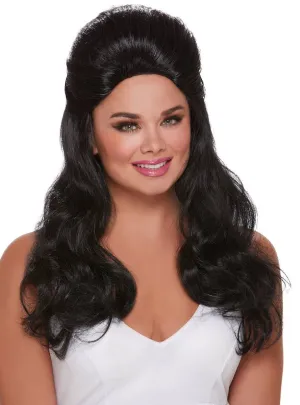 Rock Queen Womens Long Black Bouffant Top Costume Wig