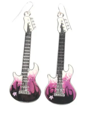 Rock Star Pink Guitar Costume Earrings