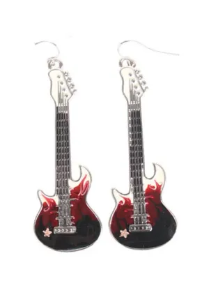Rock Star Red Guitar Costume Earrings
