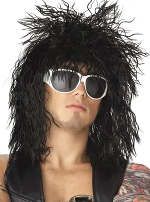 Rockin' Black Frizzy 80s Mens Costume Mullet Wig