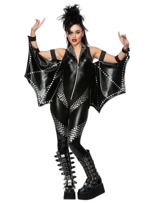 Rockstar Plus Size Womens Sexy 80s KISS Black Jumpsuit Costume