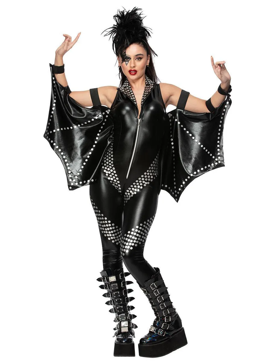 Rockstar Plus Size Womens Sexy 80s KISS Black Jumpsuit Costume