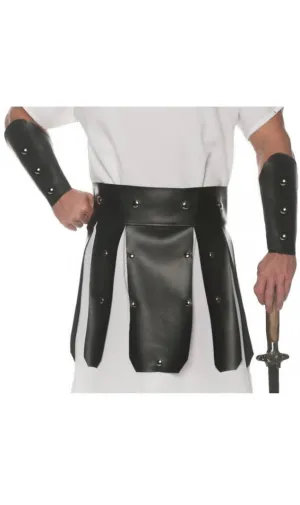 Roman Gladiator Black Faux Leather Skirt and Wrist Guard Set