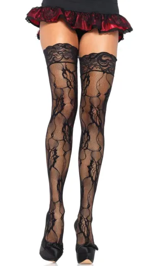Romantic Lace Thigh High Stockings in Black