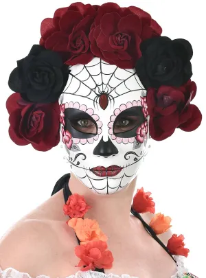 Rosa Spider Web Sugar Skull Masquerade Mask with Flowers