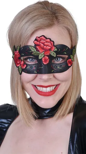 Rose Bloom Black and Red Womens Masquerade Mask