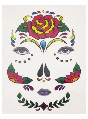 Rose Sugar Skull Day of the Dead Temporary Face Tattoo