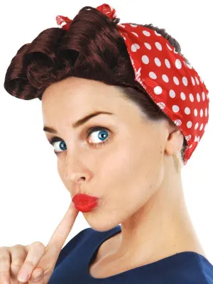 Rosie the Riveter Brown Wig with Scarf