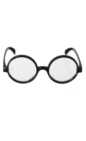 Round Black Frame School Nerd Costume Glasses