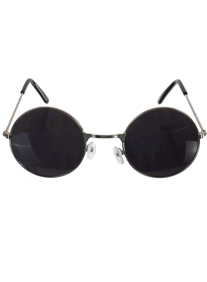 Round Black Tint John Lennon Glasses with Silver Frame