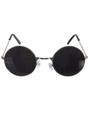 Round Black Tint John Lennon Glasses with Silver Frame