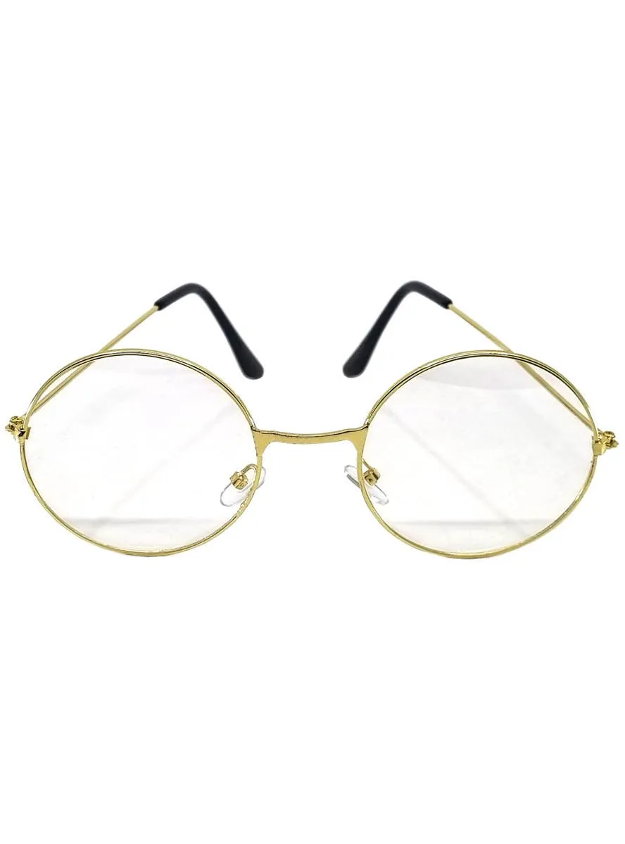 Round Gold Frame Clear Lens Costume Glasses