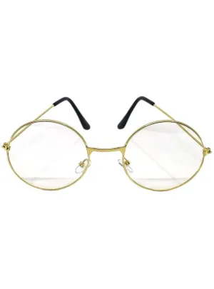 Round Gold Frame Clear Lens Costume Glasses