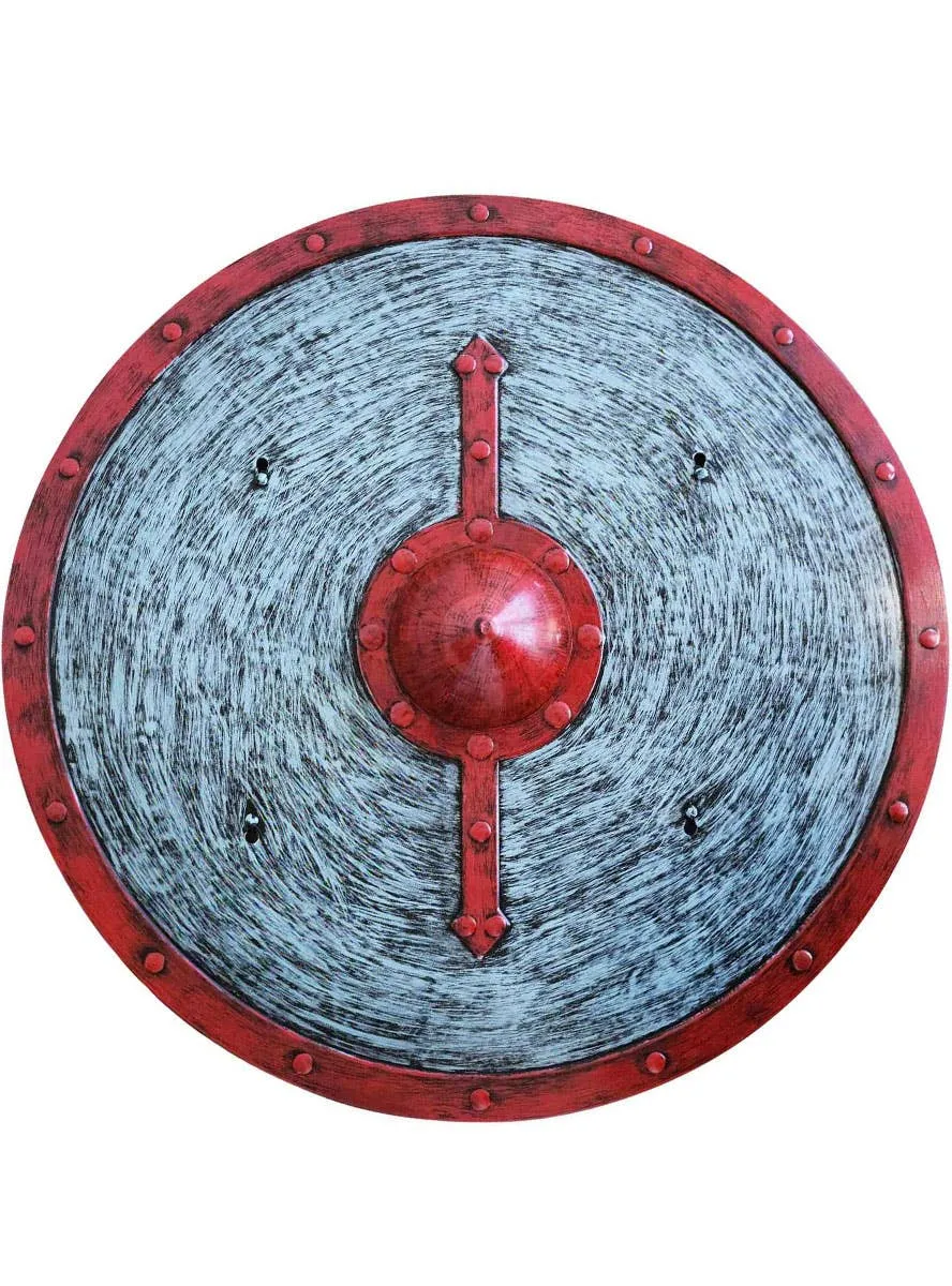 Round Silver Costume Shield with Red Details