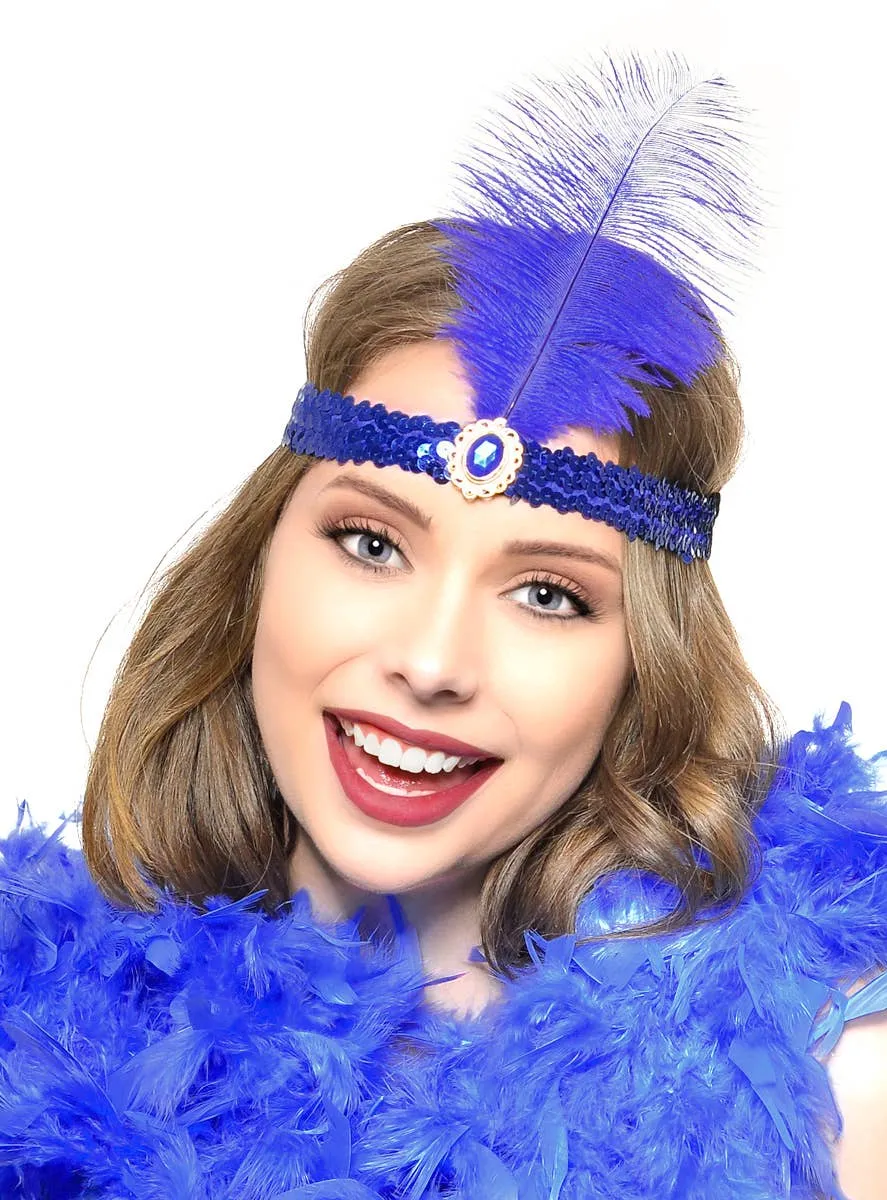 Royal Blue 1920s Feather Flapper Headband