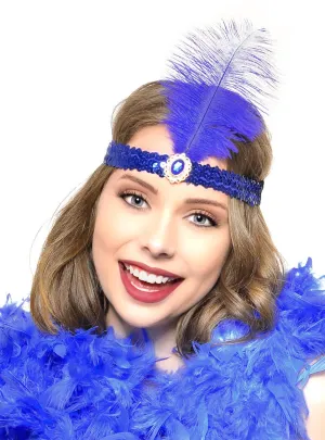 Royal Blue 1920s Feather Flapper Headband