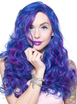 Royal Blue Curly Lace Front Fashion Wig with Magenta Highlights