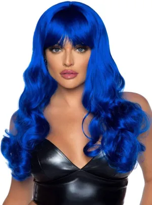 Royal Blue Long Curly Womens Costume Wig with Fringe