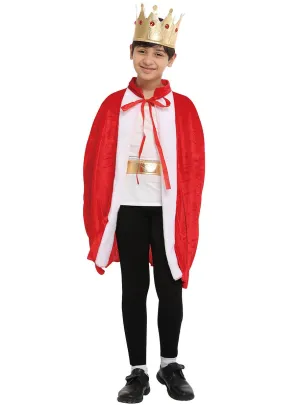 Royal King Boys Red Velvet Costume Cape and Crown