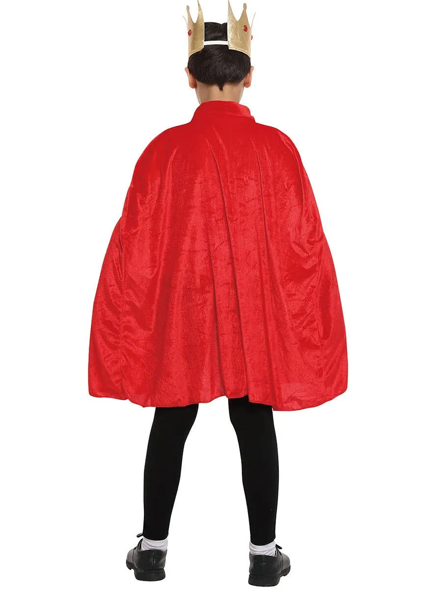 Royal King Boys Red Velvet Costume Cape and Crown