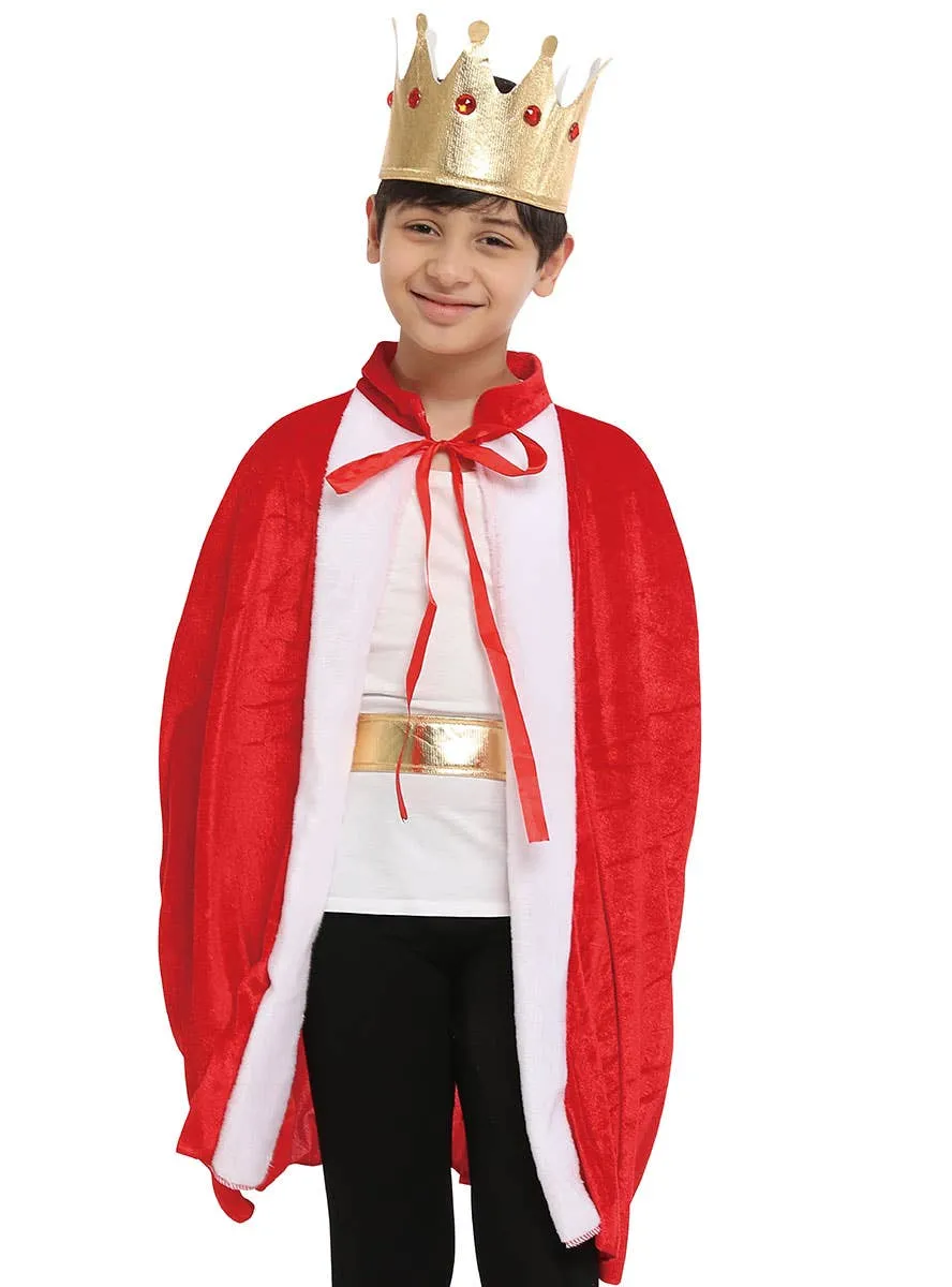 Royal King Boys Red Velvet Costume Cape and Crown