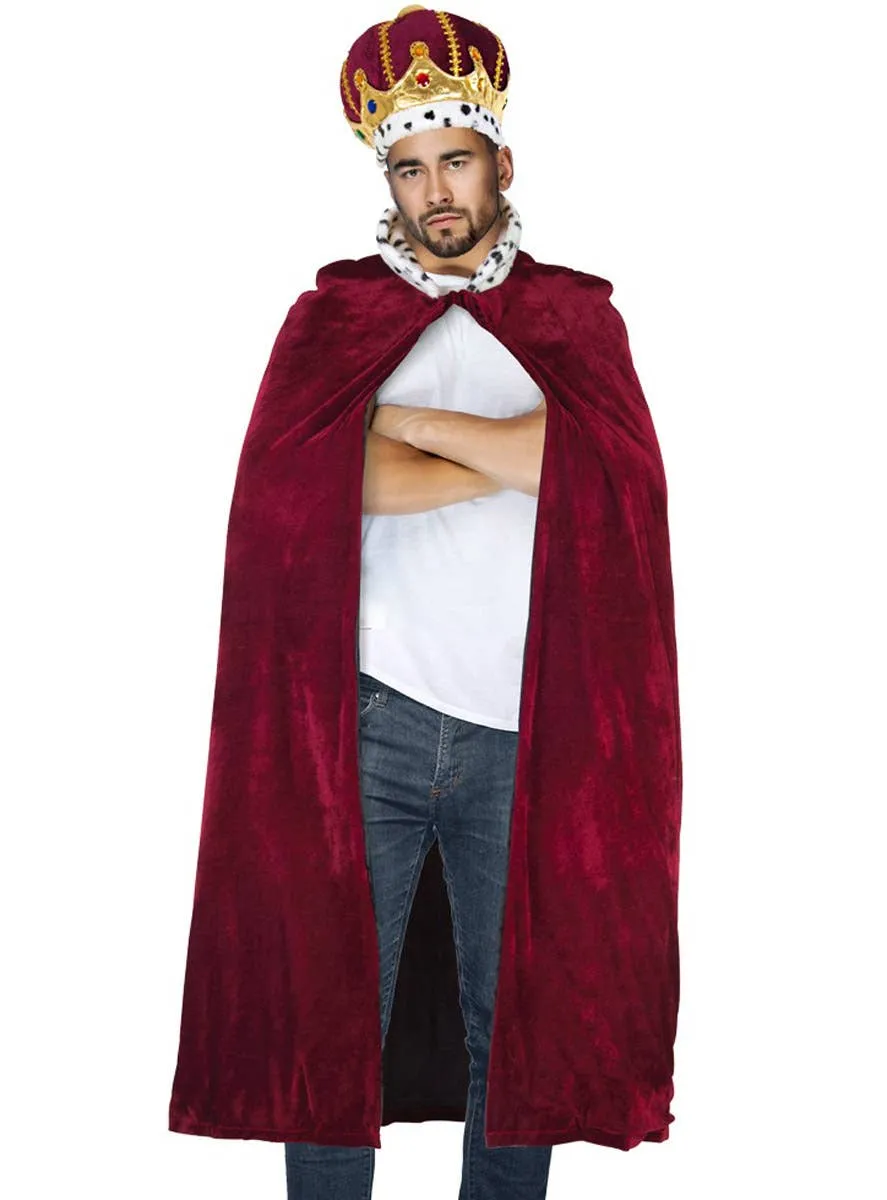 Royal Maroon Velvet King Costume Cape with Fur