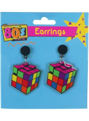 Rubiks Cube 1980s Costume Earrings
