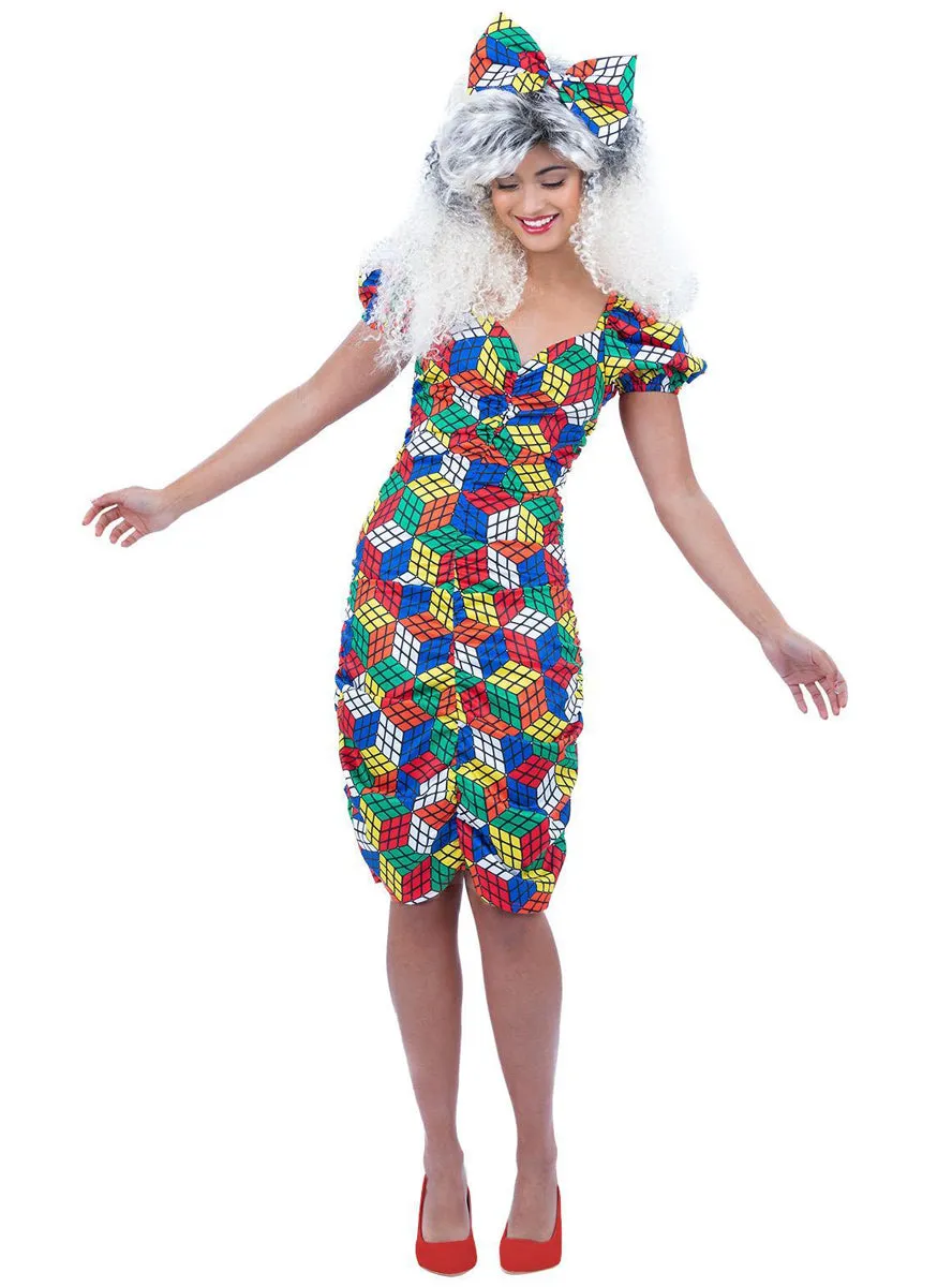 Rubiks Cube Womens 1980s Plus Size Costume Dress