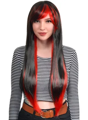 Ruby Extra Long Straight Black and Red Womens Costume Wig