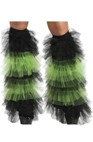 Ruffled Black and Green Tulle Leg Warmers