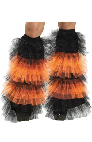 Ruffled Black and Orange Tulle Leg Warmers