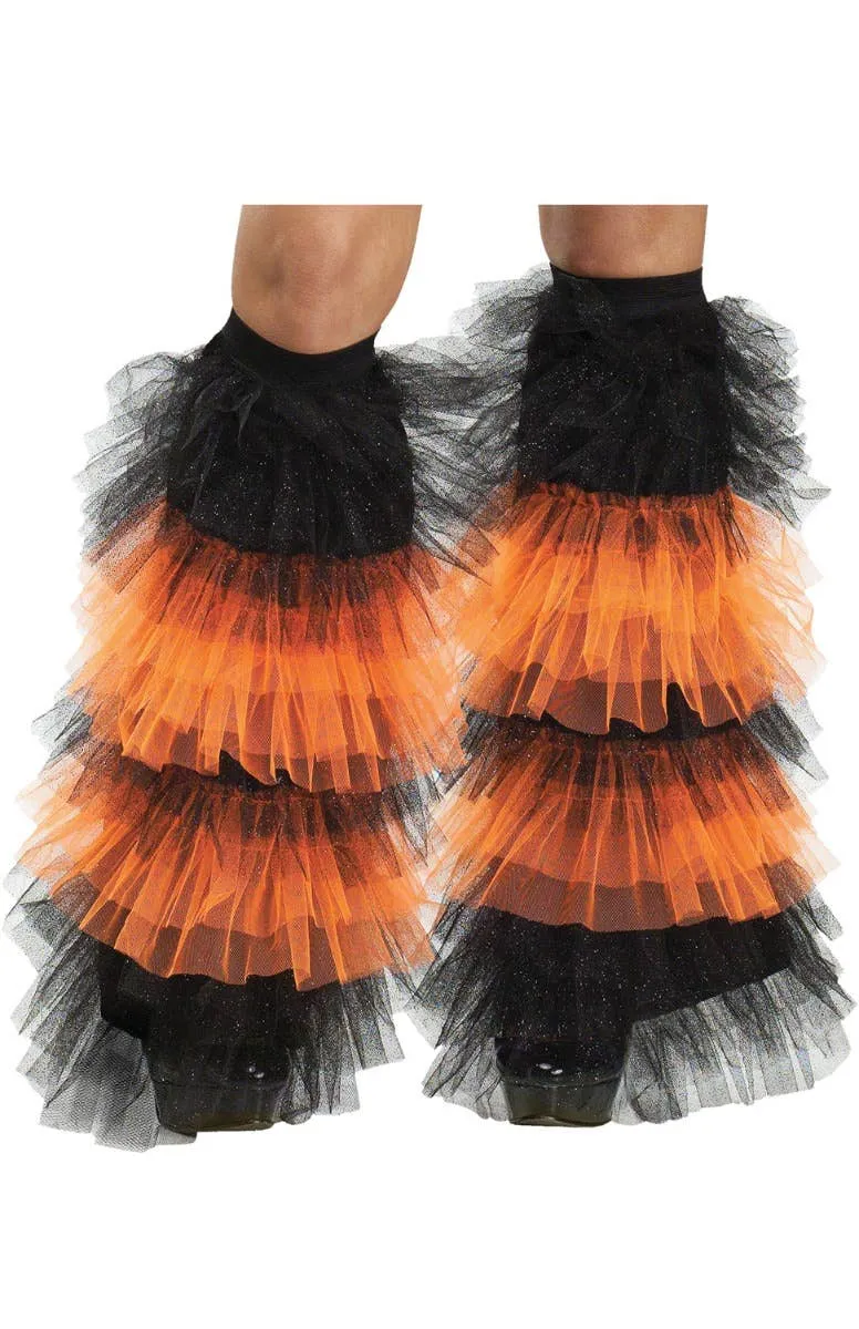 Ruffled Black and Orange Tulle Leg Warmers
