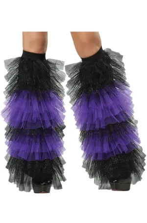 Ruffled Black and Purple Tulle Leg Warmers