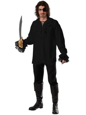 Ruffled Black Mens Pirate Costume Shirt