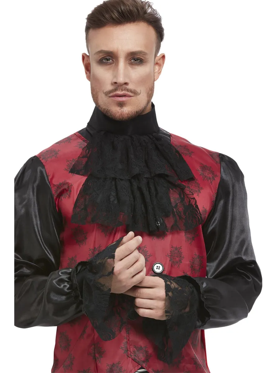 Ruffled Black Vampire Cravat and Wrist Cuff Accessory Set
