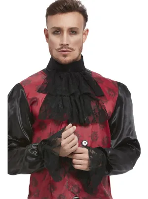 Ruffled Black Vampire Cravat and Wrist Cuff Accessory Set