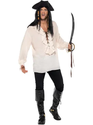 Ruffled Ivory White Mens Pirate Costume Shirt