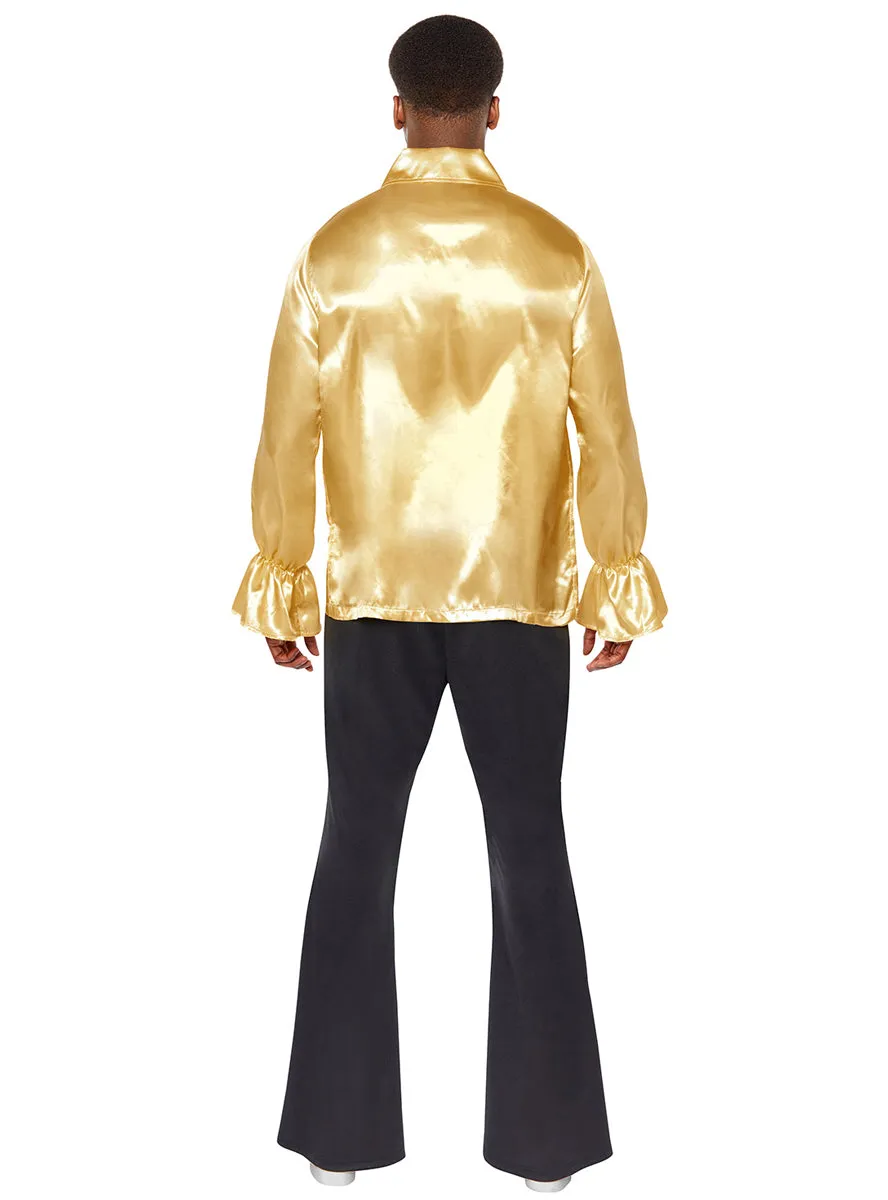 Ruffled Mens 70s Disco Gold Satin Costume Shirt