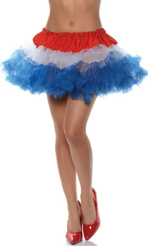 Ruffled Thigh Length Red, White and Blue Petticoat