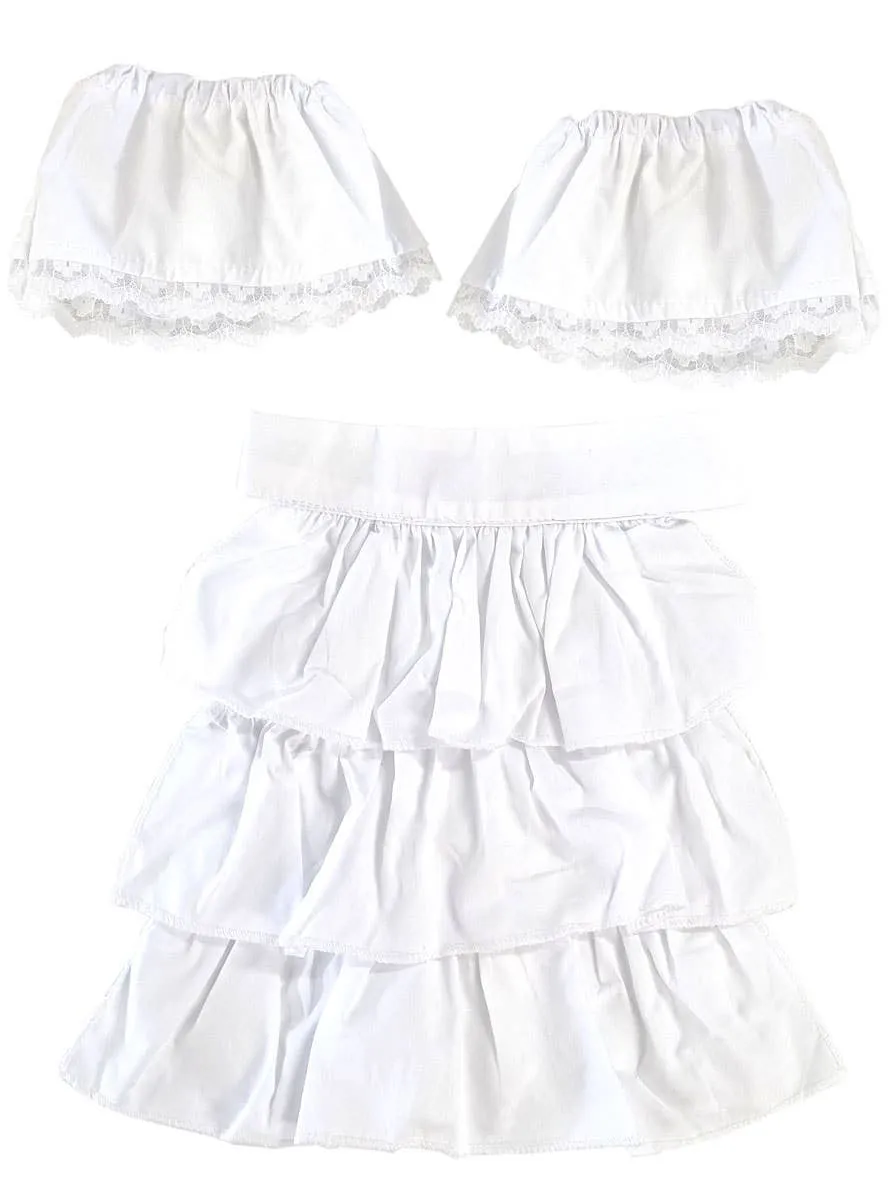 Ruffled White Lace Jabot and Wrist Cuffs Accessory Set